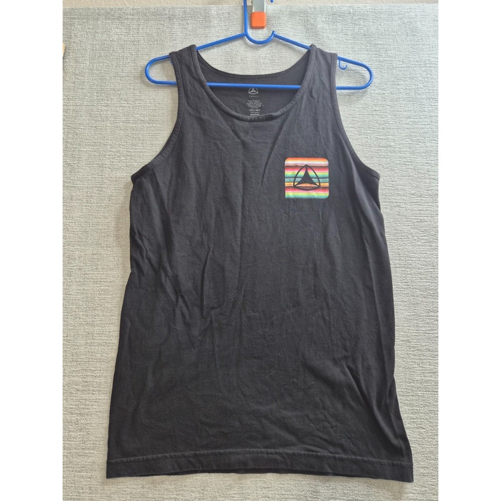 Active Tank Top Mens Small Black Cotton Wide Strap Sleeveless Graphic Summer